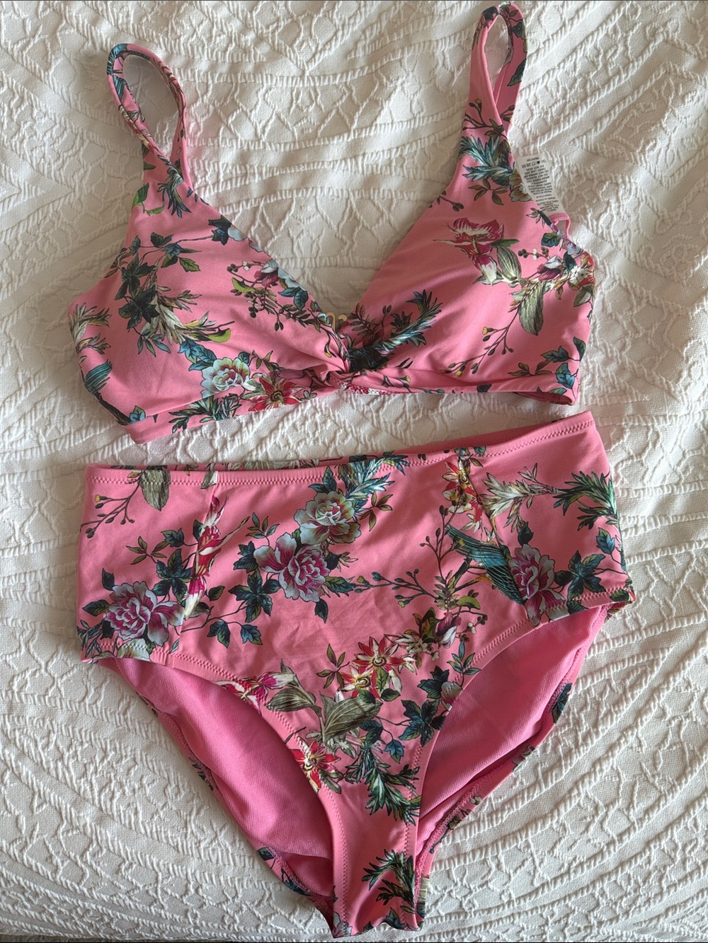 Johnny Was Pink Floral Bralette & High-Waist Bikini Set Sz M